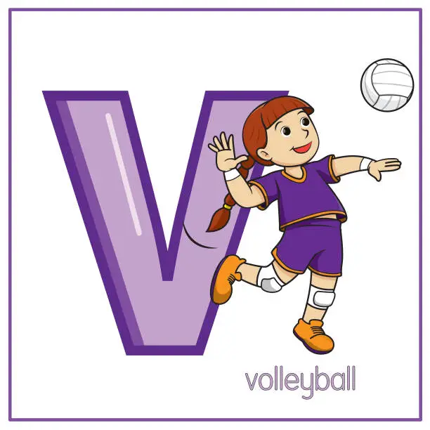 Vector illustration of Vector illustration of Volleyball with alphabet letter V Lower case  for children learning practice ABC