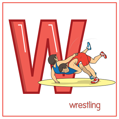 Vector illustration of Wrestling with alphabet letter W Upper case or capital letter for children learning practice ABC