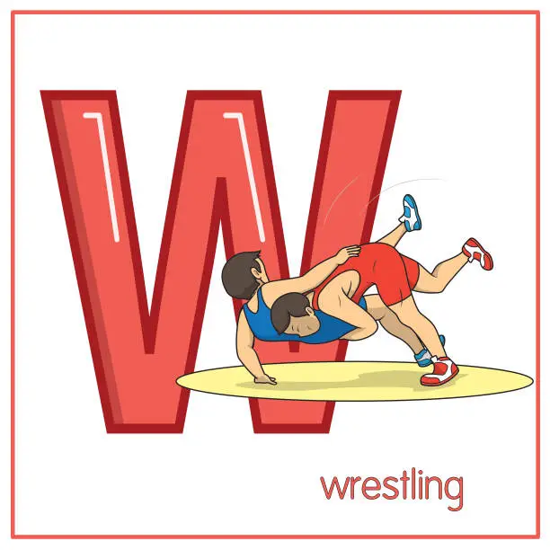 Vector illustration of Vector illustration of Wrestling with alphabet letter W Upper case or capital letter for children learning practice ABC