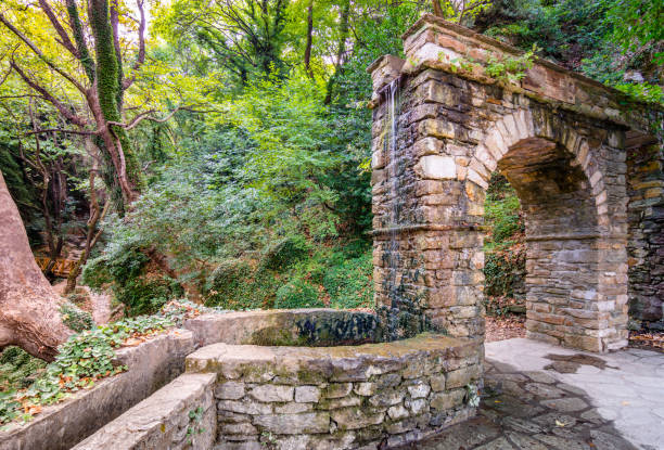 Traditional greek village of Portaria on Pelion mountain in central Greece. The gate of Centaurus at the traditional greek village of Portaria on Pelion mountain in central Greece. pilio greece stock pictures, royalty-free photos & images
