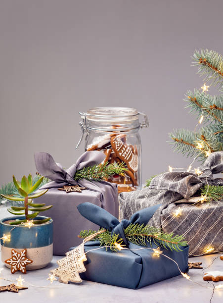 istock Eco Friendly Christmas concept with Cloth wrapped Gifts 1347099296