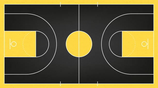 istock Modern Basketball court on Black and Yellow condept design,vector. 1347100111