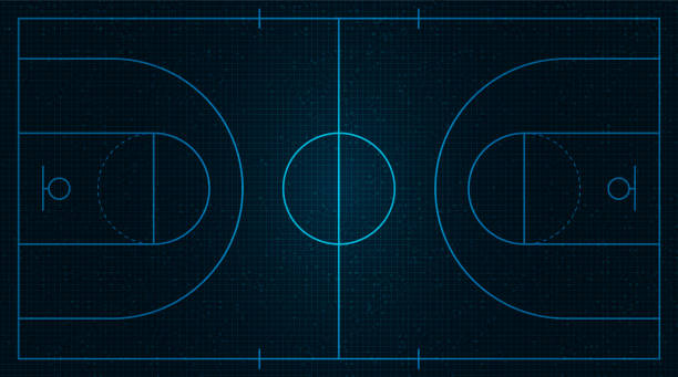 ilustrações de stock, clip art, desenhos animados e ícones de american football field on digital technology background,vector. - basketball hoop basketball net backgrounds