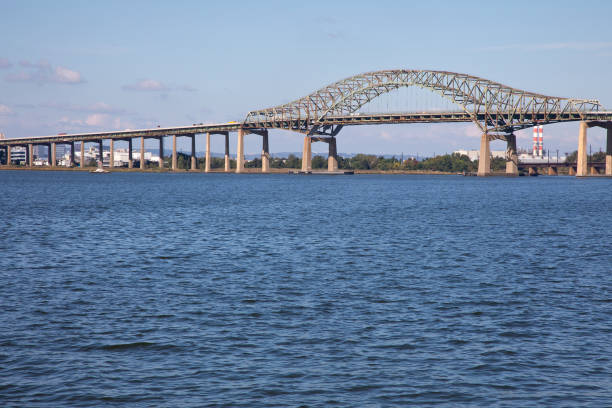istock Newark Bay Bridge super structure from the Bayone New Jersey shoreline 1347100416