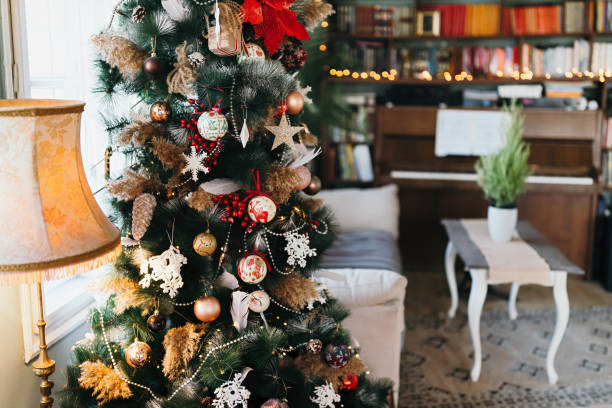 istock Bright living room decorated with christmas tree. Backgroud interior concept 1347100646