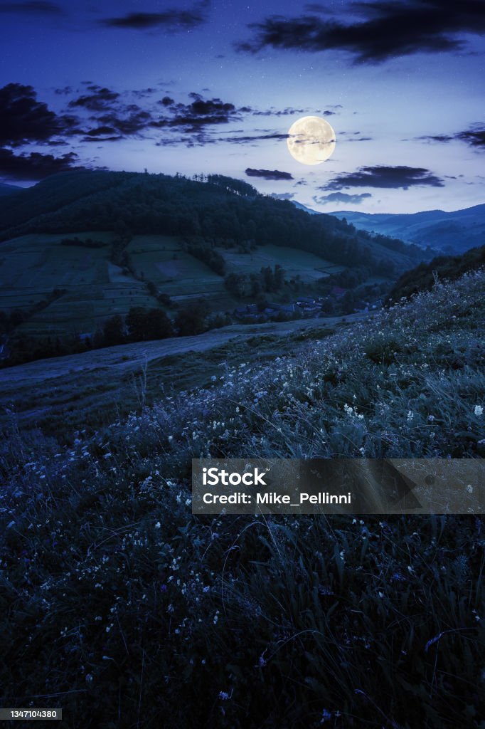 Moon Light Countryside Countryside Valley Scenery At Night Stock Photo - Download Image Now ...