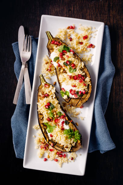 istock Roasted Aubergine with Bulgar and Pomegranate 1347104420