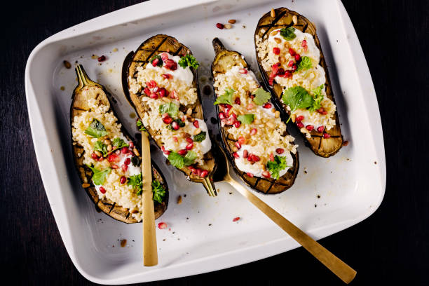istock Roasted Aubergine with Bulgar and Pomegranate 1347104460