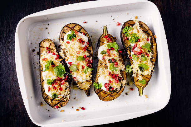 istock Roasted Aubergine with Bulgar and Pomegranate 1347104680