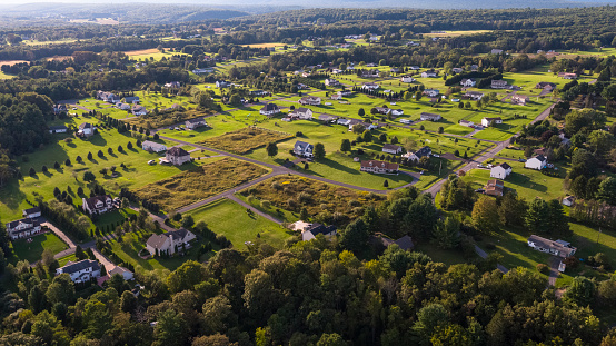 Aerial view of the rural neighborhood of Kunkletown in Carbon County, Poconos region, Pennsylvania, USA.