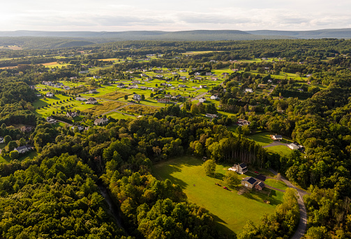 Aerial view of the rural neighborhood of Kunkletown in Carbon County, Poconos region, Pennsylvania, USA.