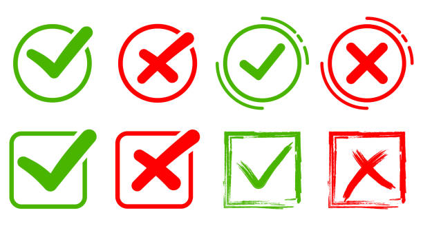 bildbanksillustrationer, clip art samt tecknat material och ikoner med checkmark icons set. a collection of web button variants: green checkmark and red cross. approved and rejected stamp. many options, vector validation icons set - förkortningen för tyska mark