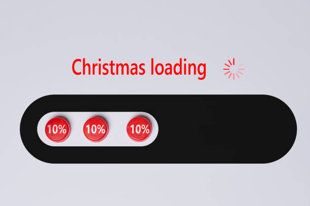 Christmas 2021 loading. Creative concept of coming winter holidays - Christmas loading. Loading process illustrated with red buttons. Symbol of winter Xmas holidays