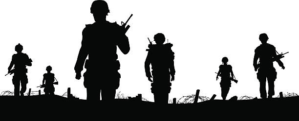 Troops foreground vector art illustration