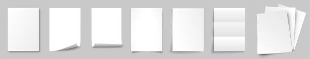 ●現実的な空の白いフォーマットa4紙シート、白紙開いた白紙、ペーパーシートのカールした影の角を設定 - ストックベクトル - paper sheet点のイラスト素材／クリップアート素材／マンガ素材／アイコン素材