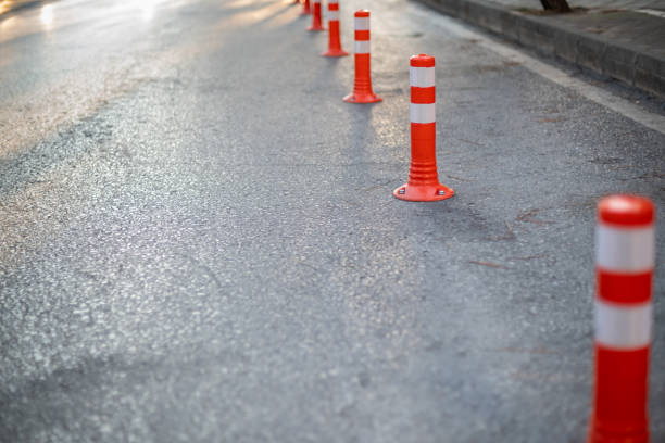 istock Traffic Cones (pontoon) on Asphalt Vehicle Road 1347117884