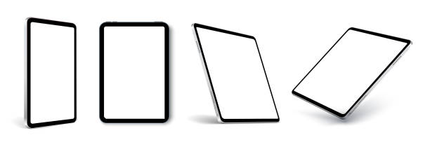 Tablet frame less blank screen, rotated position. Tablet from different angles. Mockup generic device set. UI, UX Template for infographics or presentation 3D realistic graphics tablet. Tablet frame less blank screen, rotated position. Tablet from different angles. Mockup generic device set. UI, UX Template for infographics or presentation tablet stock illustrations
