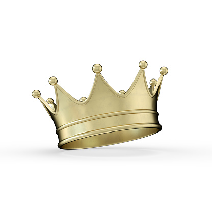 3d Rendering of Gold Crown, White Background, Success, Victory.
