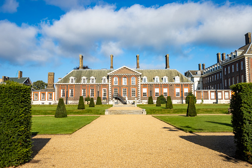 London, United Kingdom - 28.August 2023: Kensington Palace and Statue of Queen Victoria