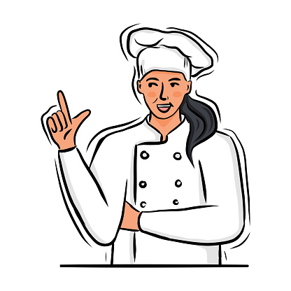 Portrait Young Confident Chef Woman, Cartoon Style Vector Illustration