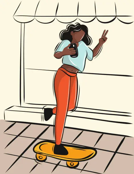 Vector illustration of Generation Z, Young Girl Taking a Selfie