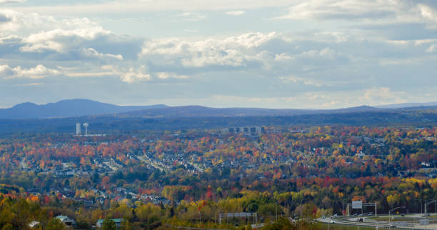 Sherbrooke Quebec landscape mountain and clouds skyline Eastern Townships autumn Estrie horizon clouds and mountain landscape autumn skyline of Rock-Forest Sherbrooke Quebec Eastern Townships Estrie sherbrooke quebec stock pictures, royalty-free photos & images