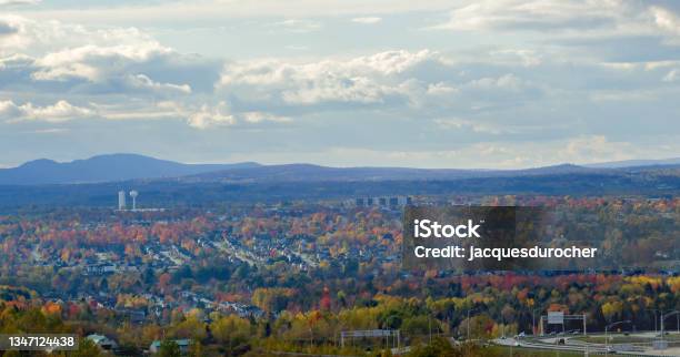 Sherbrooke Quebec Landscape Mountain And Clouds Skyline Eastern Townships Autumn Estrie Horizon Stock Photo - Download Image Now