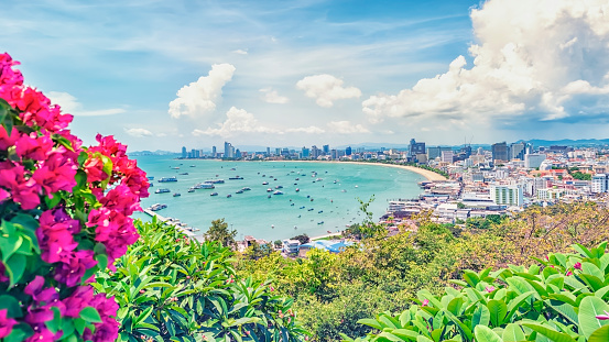 Pattaya city viewed from the hill in the daytime