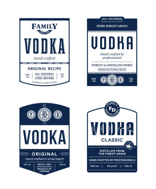 illustrazioni stock, clip art, cartoni animati e icone di tendenza di modelli di etichette per vodka vettoriale - vodka