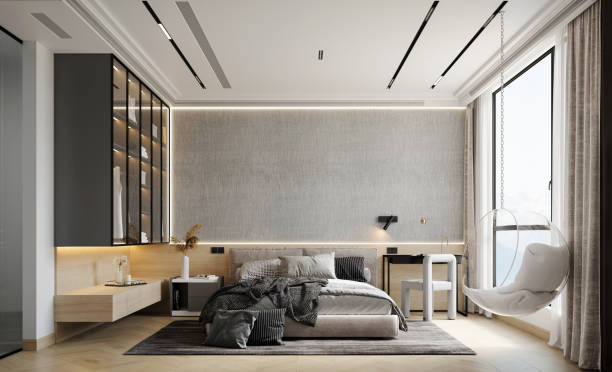istock 3d render of luxury hotel suite room, bedroom 1347131443