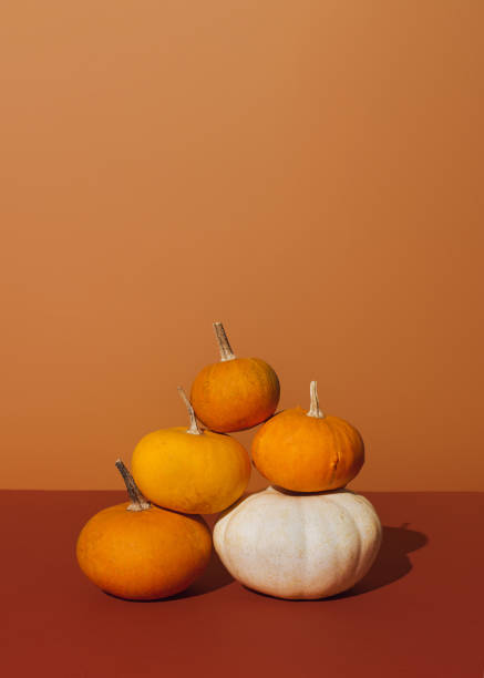 istock Autumn pumpkins against brown background in sunlight. 1347132548