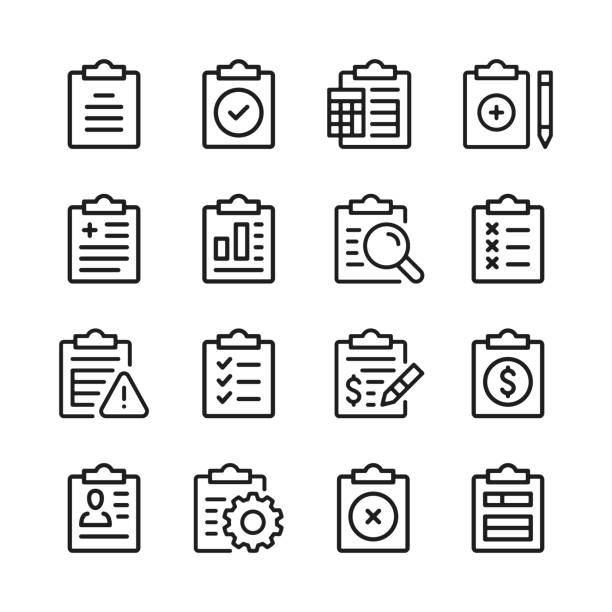 Clipboard line icons set. Modern graphic design. Thin line concepts. Simple linear outline elements collection. Vector line icons Clipboard line icons set. Modern graphic design. Thin line concepts. Simple linear outline elements collection. Vector line icons clipboard stock illustrations