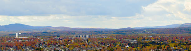 Sherbrooke Quebec panoramic landscape mountain and clouds skyline Eastern Townships autumn Estrie horizon stock photo