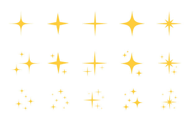 bildbanksillustrationer, clip art samt tecknat material och ikoner med shine sparkle star icon set - glödande