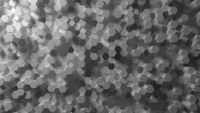 Moving white plaster hexagonal prisms pattern, looping abstract motion background