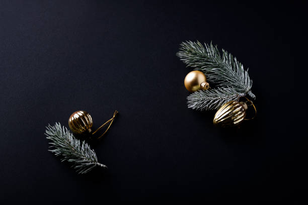 istock Christmas ornaments on dark paper background. Close up. Copy space. 1347149273