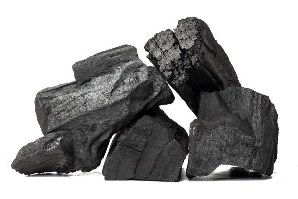 天然木炭、伝統的な木炭または無臭の炭、白い背景に分離された無臭の木炭の堅い木炭。 - non rigid ストックフォトと画像