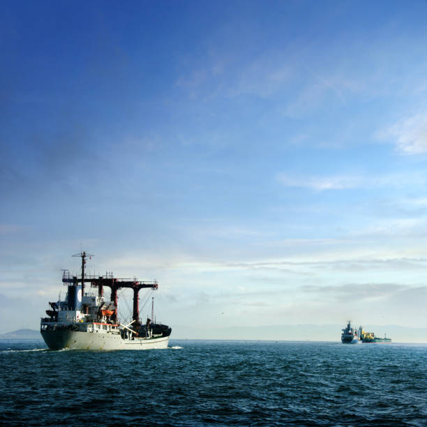 Freight transportation image of big cargo ships on sea