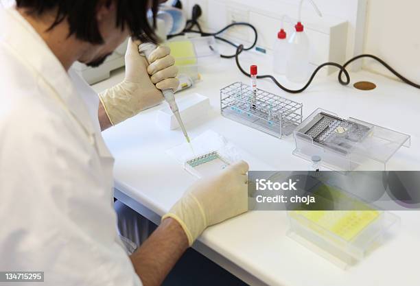 Técnico Trabajando En Laboratorio Bioquímicas De Un Banco De Sangre Foto de stock y más banco de imágenes de Analizar