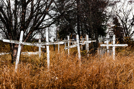 Crosses in Field in Dillingham, Alaska