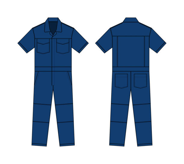 illustrations, cliparts, dessins animés et icônes de combinaison de travail à manches courtes ( combinaison, boilersuit ) modèle d’illustration vectorielle | bleu - salopette