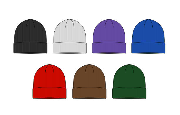 비니 모자(니트 캡) 템플릿 벡터 일러스트레이션 세트 - propeller beanie stock illustrations