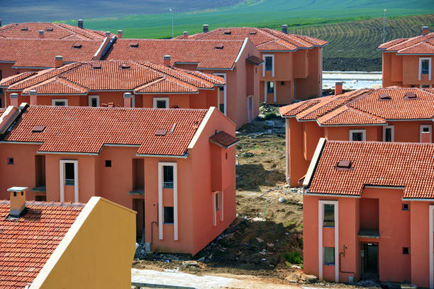 istock Elevated view of houses in construction site 1347155350