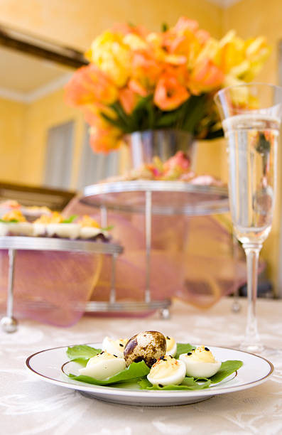 Deviled Quail Eggs &amp; Brunch stock photo