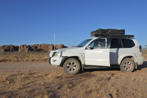 Outback Australia - Sep 04 2019: Toyota - Land Cruiser (120) Prado in a remote location during a road trip in Australia.Toyota Land Cruiser model is Toyota's longest running series of models