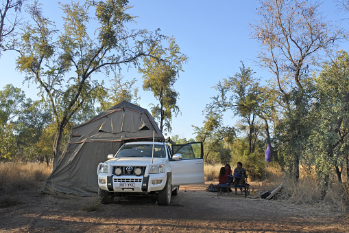 Outback Australia - Sep 05 2019: Toyota - Land Cruiser (120) Prado in a remote location during a road trip in Australia.Toyota Land Cruiser model is Toyota's longest running series of models