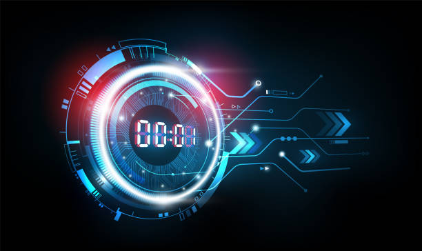 abstrakcyjna futurystyczna technologia widok perspektywy tła z koncepcją cyfrowego timera liczb i odliczaniem, ilustracja wektorowa - clock hand clock coding watch stock illustrations