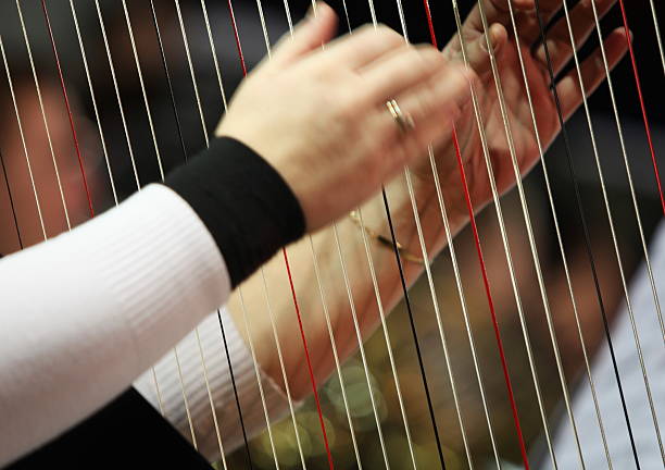 istock Harpist playing at concert...orchestra in the back 134716287