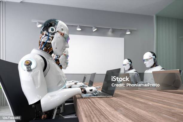 Ai Robot Work In Smart Office Stock Photo - Download Image Now - Office Automation, Office, Robot
