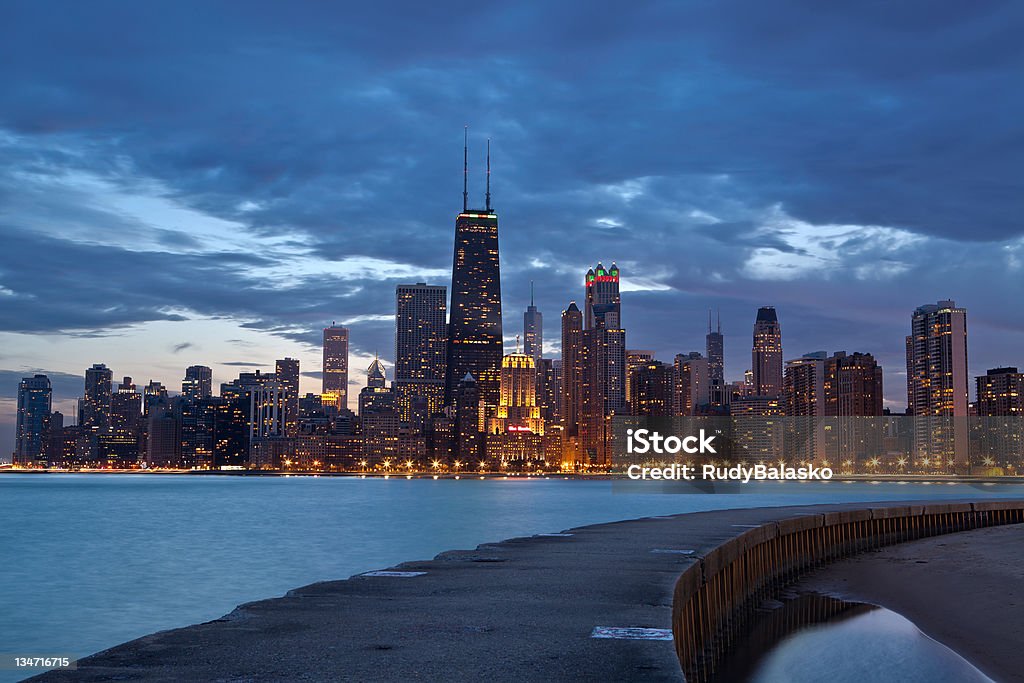 Chicago. Twilight blue hour at city of Chicago. Architecture Stock Photo